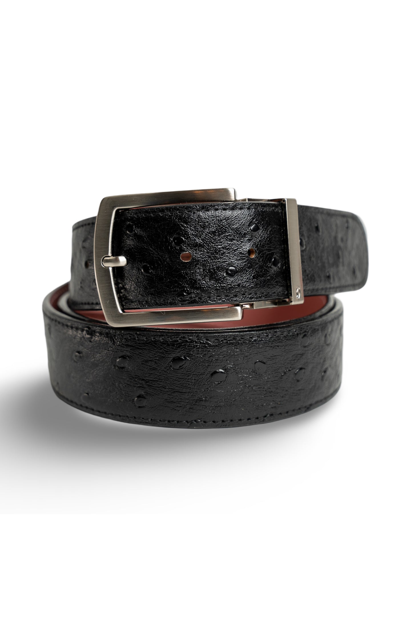 Black Ostrich Leather Strap with Silver Prong Buckle
