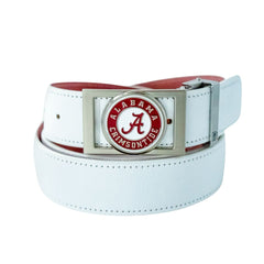 University of Alabama Buckle with White Full Grain Leather Strap