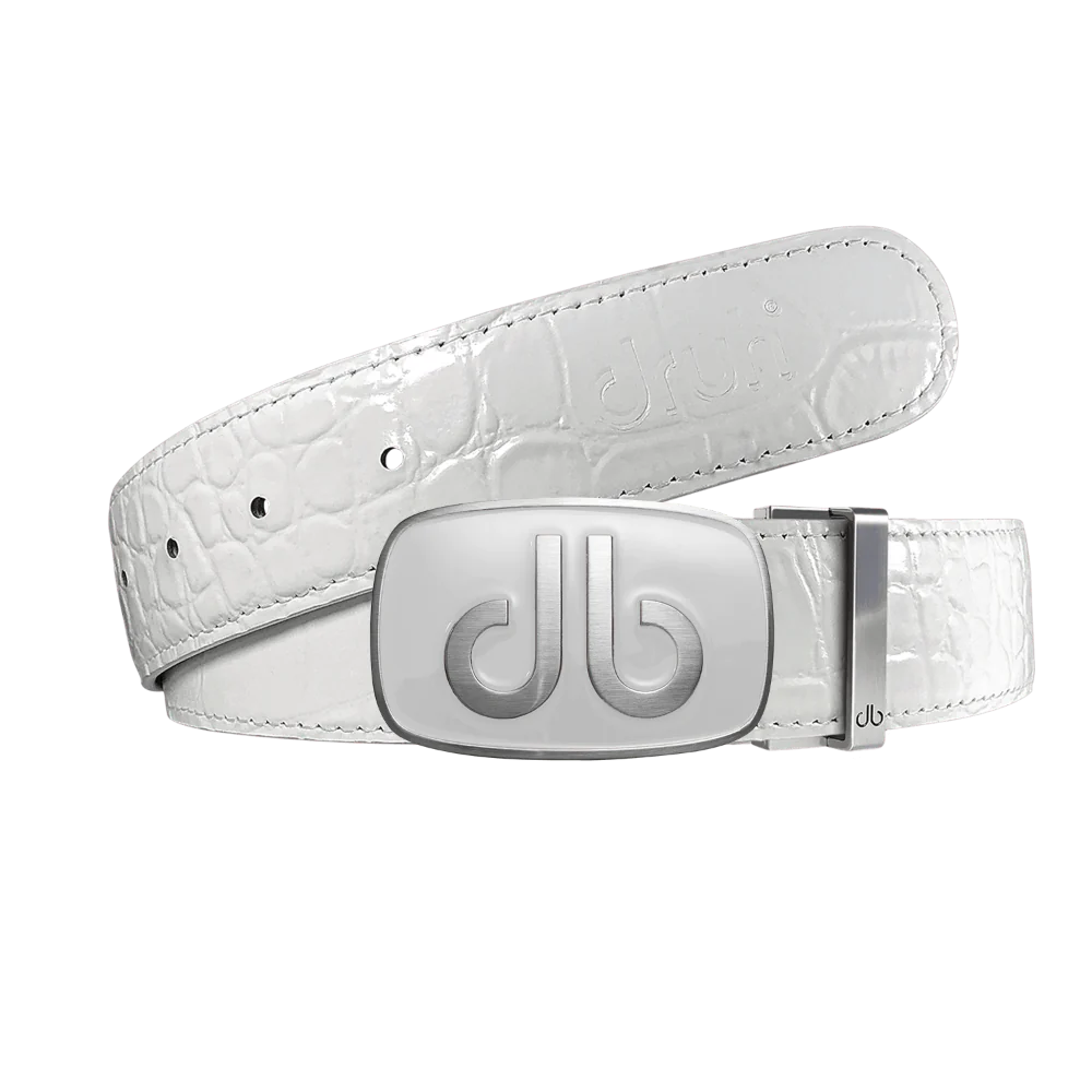 White Crocodile Patterned Belt with Big Buckle