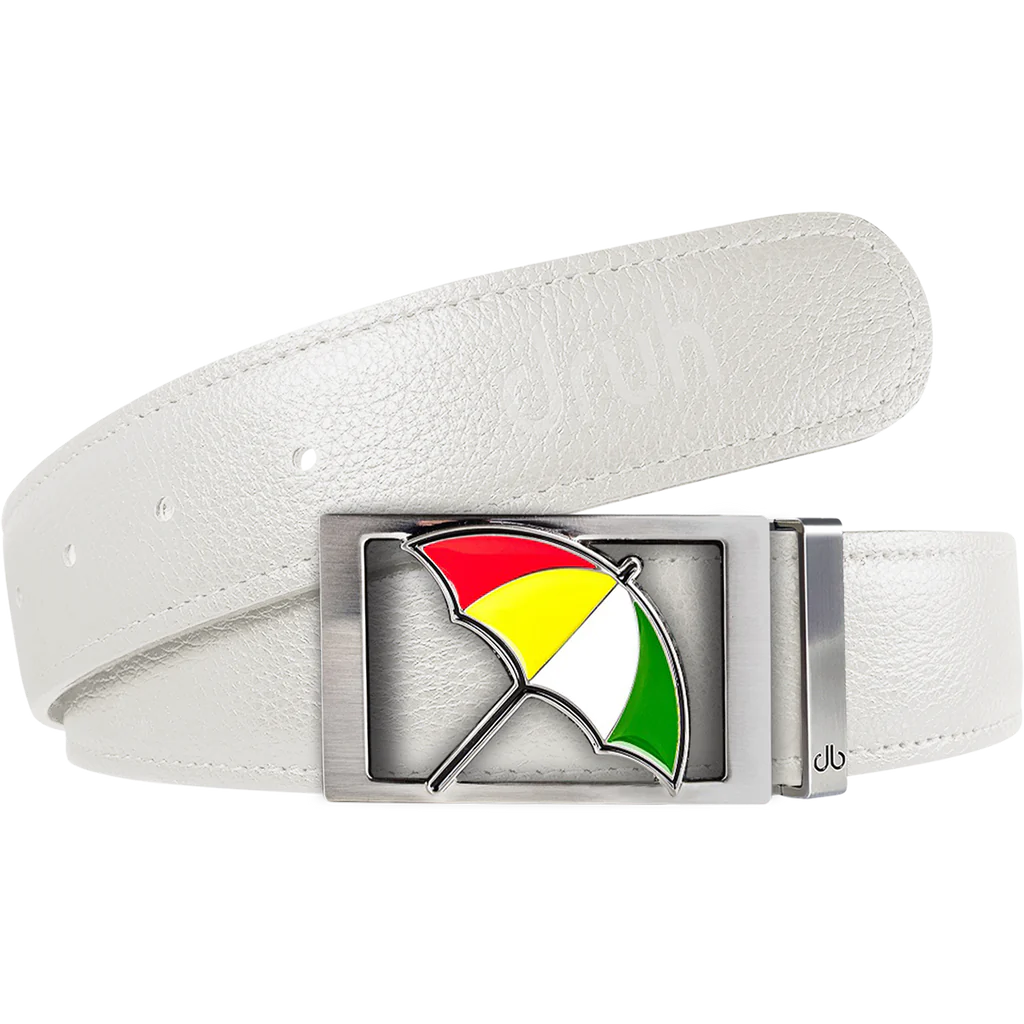 White Full Grain Patterned Leather Belt with Arnold Palmer Umbrella Buckle