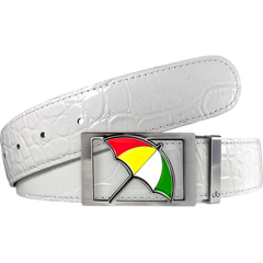 White Crocodile Patterned Leather Belt with Arnold Palmer Umbrella Buckle