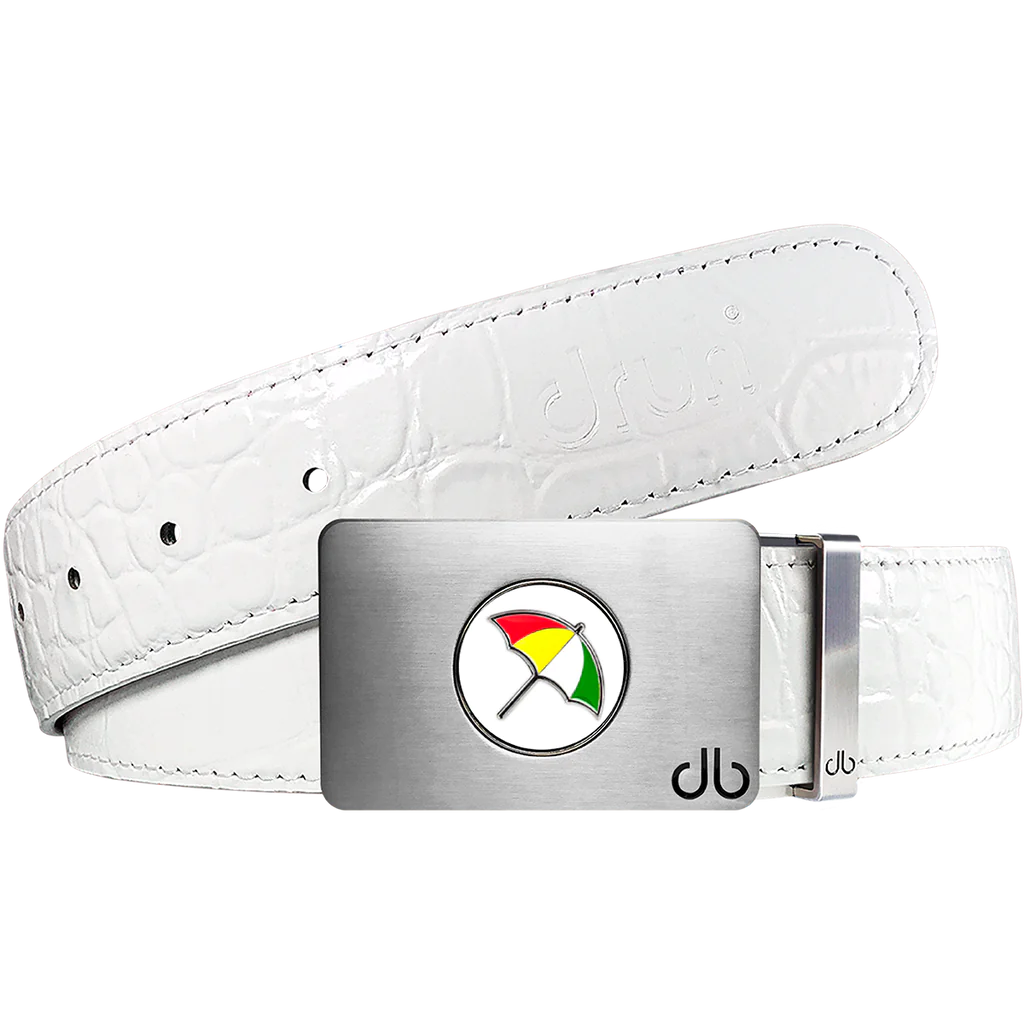 White Crocodile Patterned Leather Belt with Arnold Ballmarker Buckle