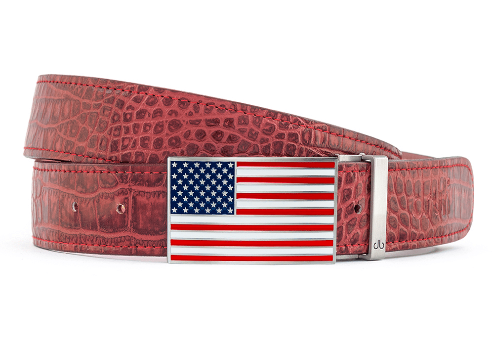 American Flag Crocodile Burgundy Belts Druh Belts USA