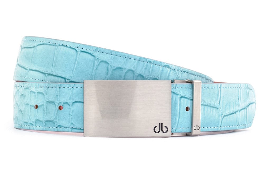 Aqua / Block Silver Crocodile Leather Belts Druh Belts USA