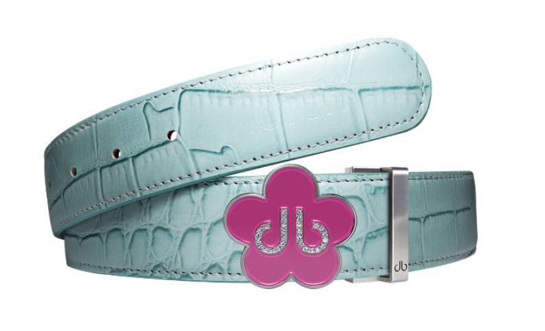 Aqua Crocodile / Pink Leather Belt | Flower Buckle Druh Belts USA
