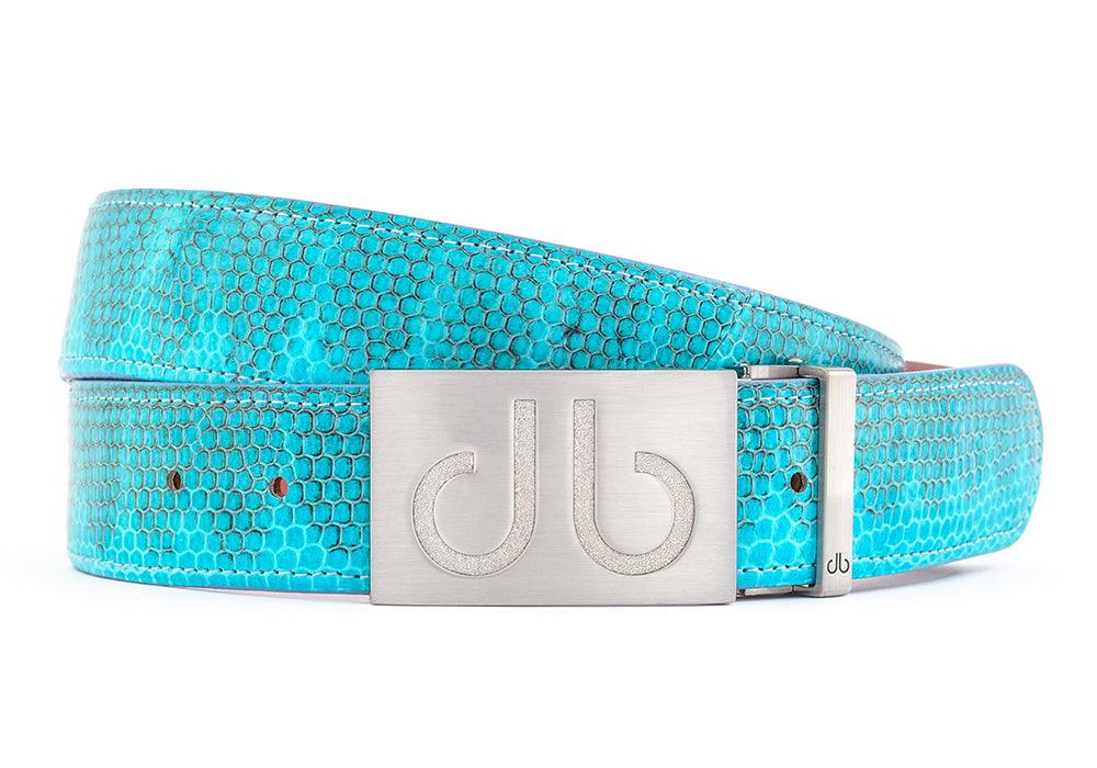 Aqua / Embossed Snakeskin Leather Belts Druh Belts USA