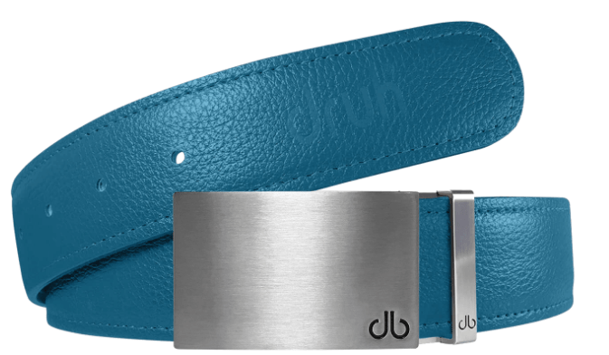 Aqua / Silver Block Full Grain Leather Belts Druh Belts and Buckles | US & Canada