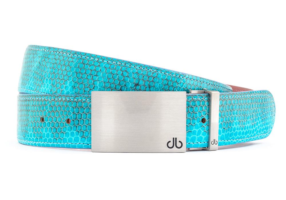 Aqua / Silver Block Snakeskin Leather Belts Druh Belts USA