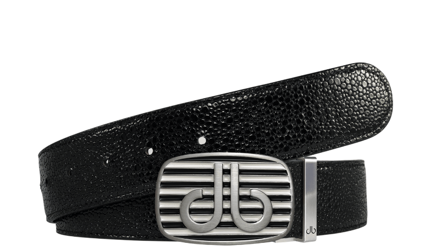 Black / Black & White Stripe Buckle Stingray Textured Leather Belts Druh Belts USA
