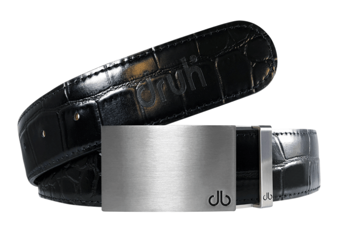 Black / Block Silver Crocodile Leather Belts Druh Belts USA