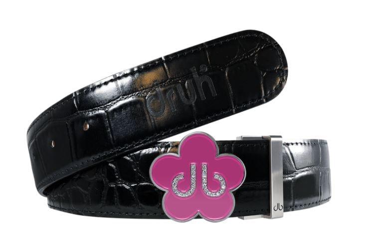 Black Crocodile / Pink Leather Belt | Flower Buckle Druh Belts USA