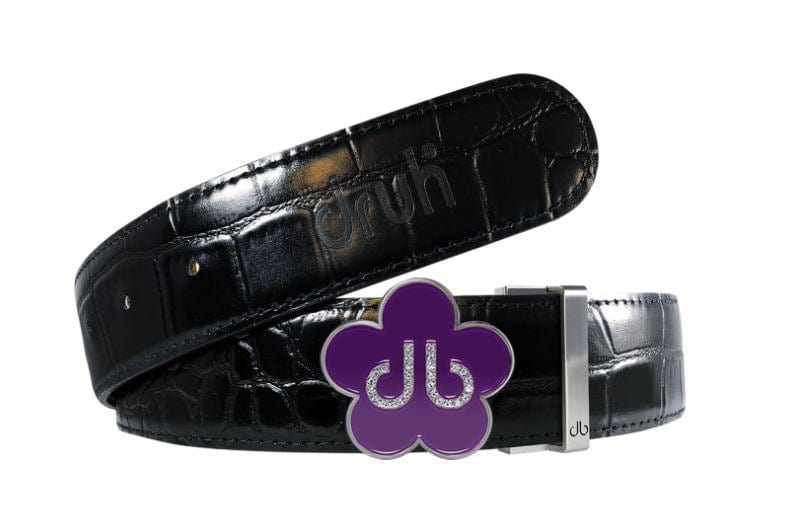 Black Crocodile / Purple Leather Belt | Flower Buckle Druh Belts USA
