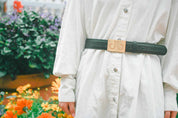 Black Lizard / Gold Embossed Leather Belt | Gold Designer Buckle Druh Belts USA