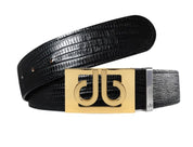 Black Lizard / Gold See-Thru Leather Belt | Gold Designer Buckle Druh Belts USA