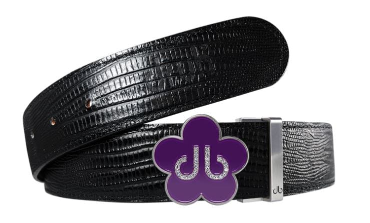 Black Lizard / Purple Leather Belt | Flower Buckle Druh Belts USA