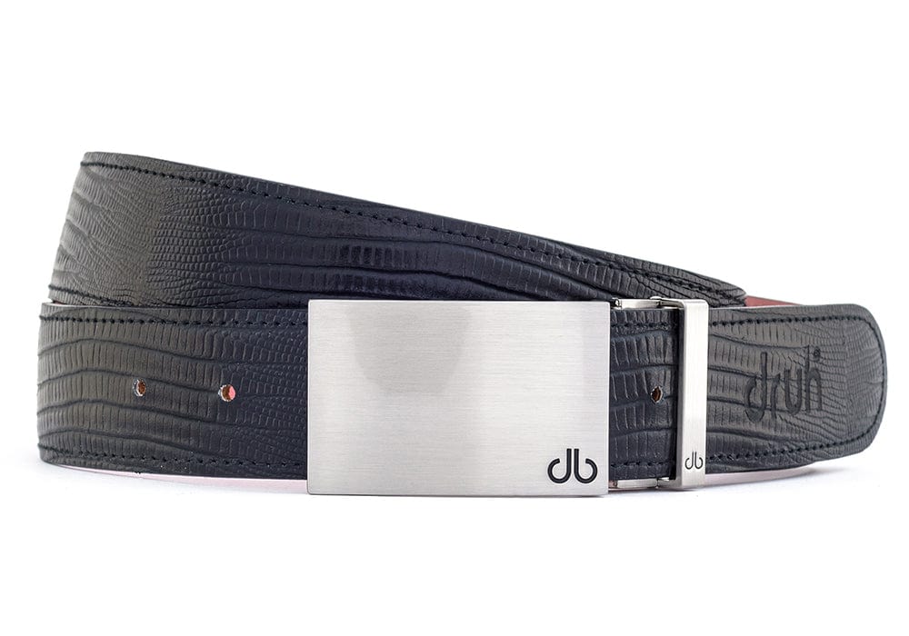 Black Lizard / Silver Block Lizard Leather Belts Druh Belts and Buckles | US & Canada