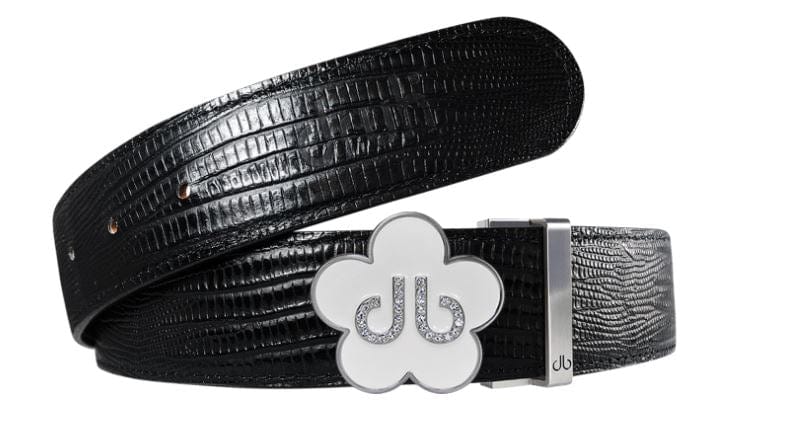 Black Lizard / White Leather Belt | Flower Buckle Druh Belts USA