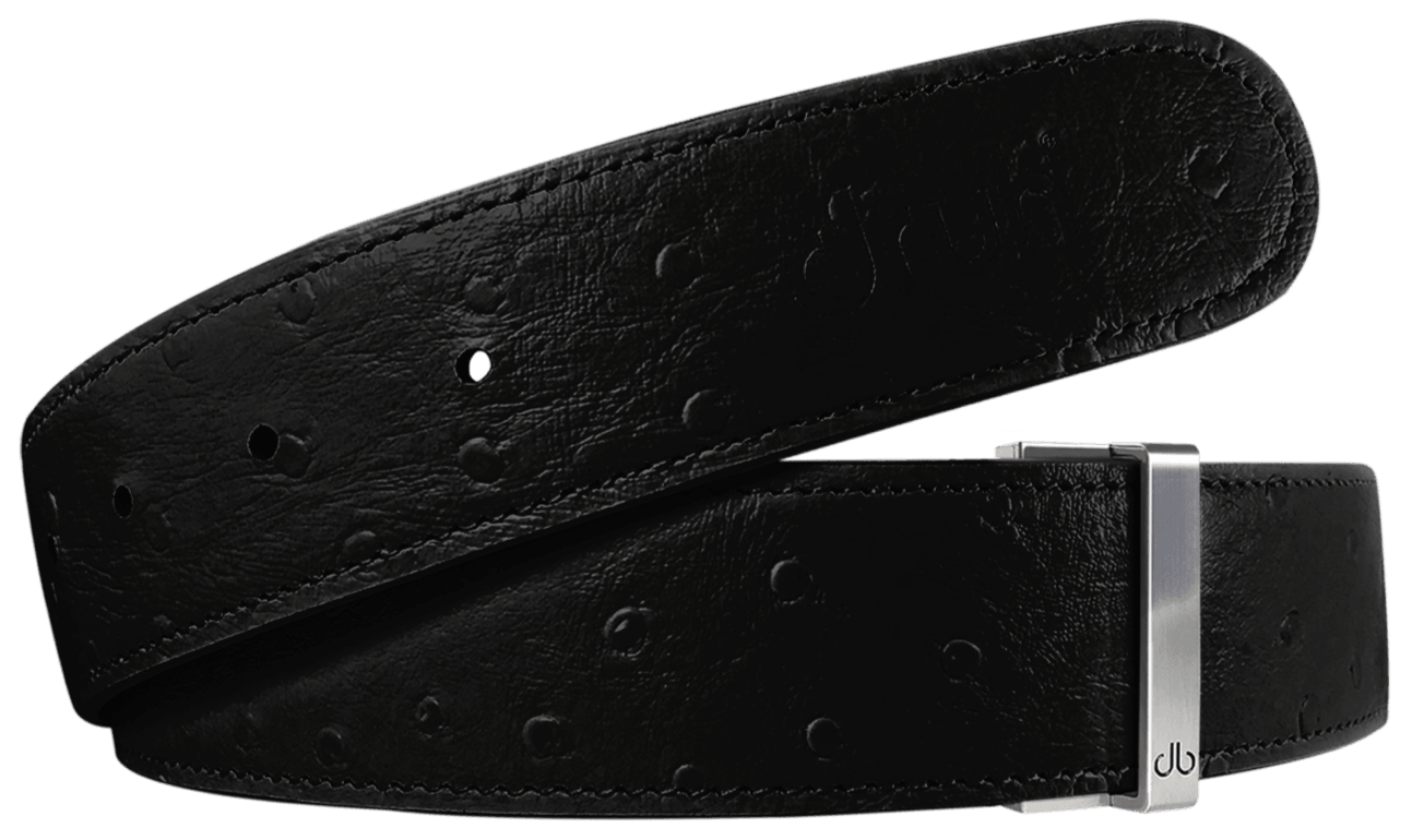 Black Ostrich Textured Leather Belt Strap