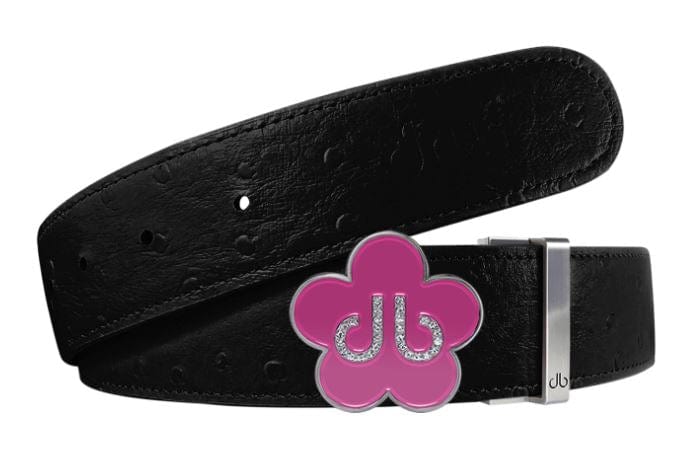 Black Ostrich / Pink Leather Belt | Flower Buckle Druh Belts USA
