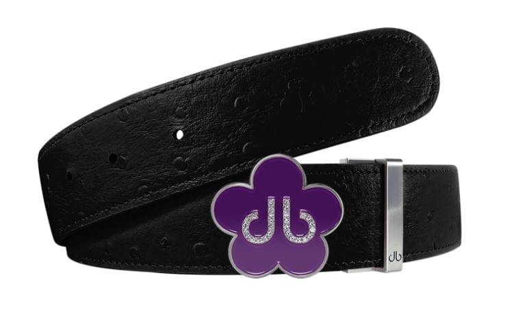 Black Ostrich / Purple Leather Belt | Flower Buckle Druh Belts USA