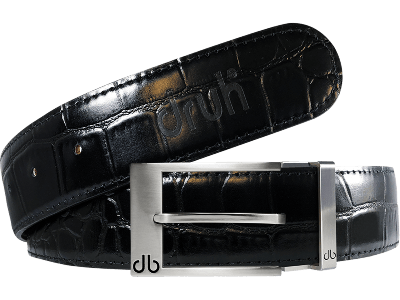 Black / Prong Silver Crocodile Leather Belts Druh Belts USA