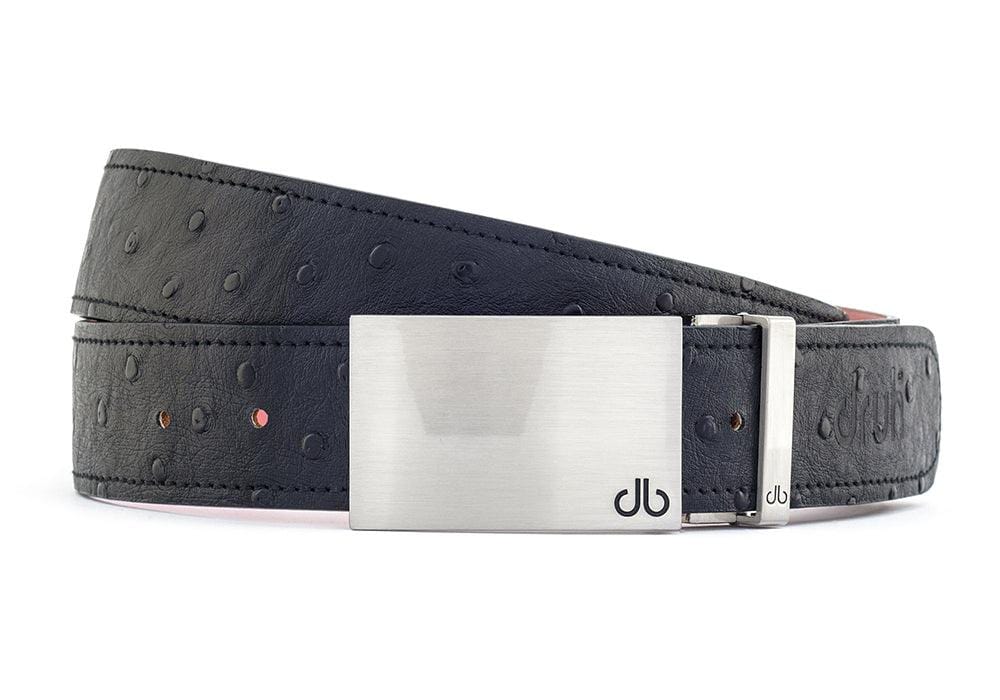Black / Silver Block Ostrich Leather Belts Druh Belts and Buckles | US & Canada