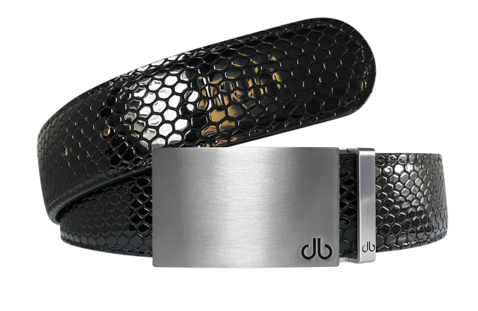 Black / Silver Block Snakeskin Leather Belts Druh Belts USA