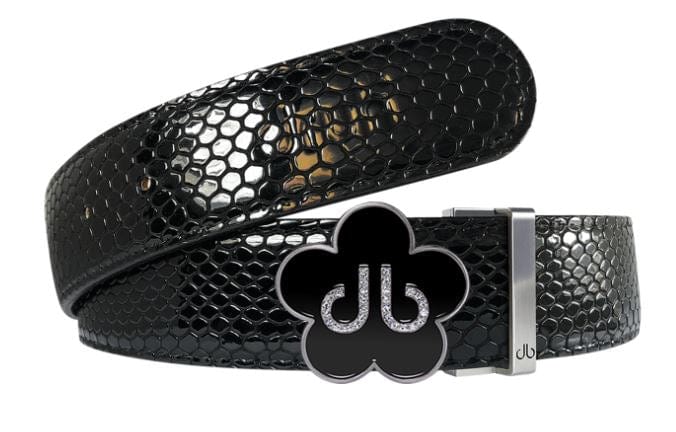 Black Snakeskin / Black Leather Belt | Flower Buckle Druh Belts USA