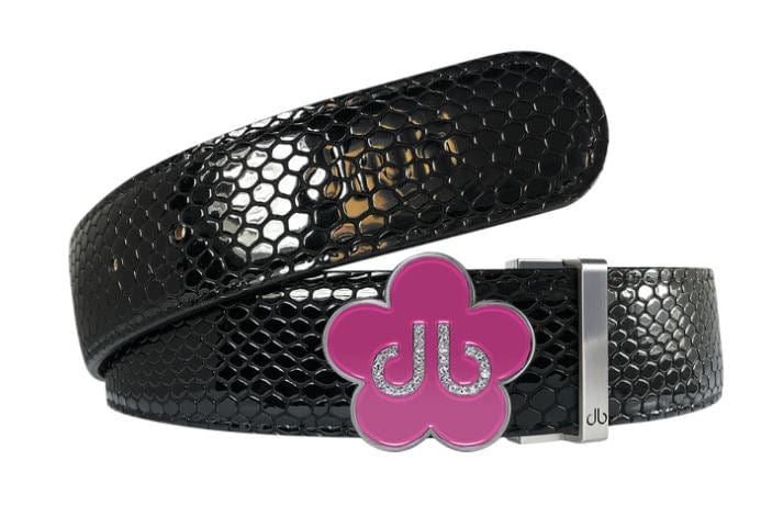Black Snakeskin / Pink Leather Belt | Flower Buckle Druh Belts USA