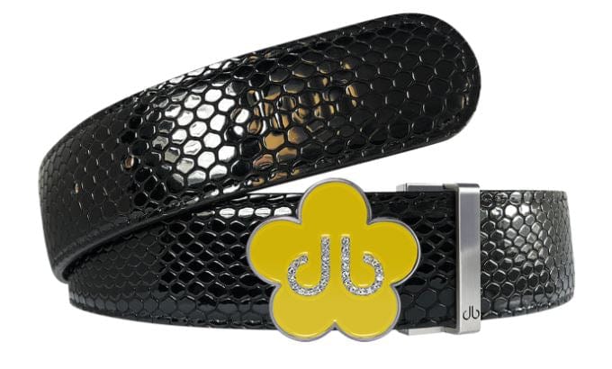 Black Snakeskin / Yellow Leather Belt | Flower Buckle Druh Belts USA