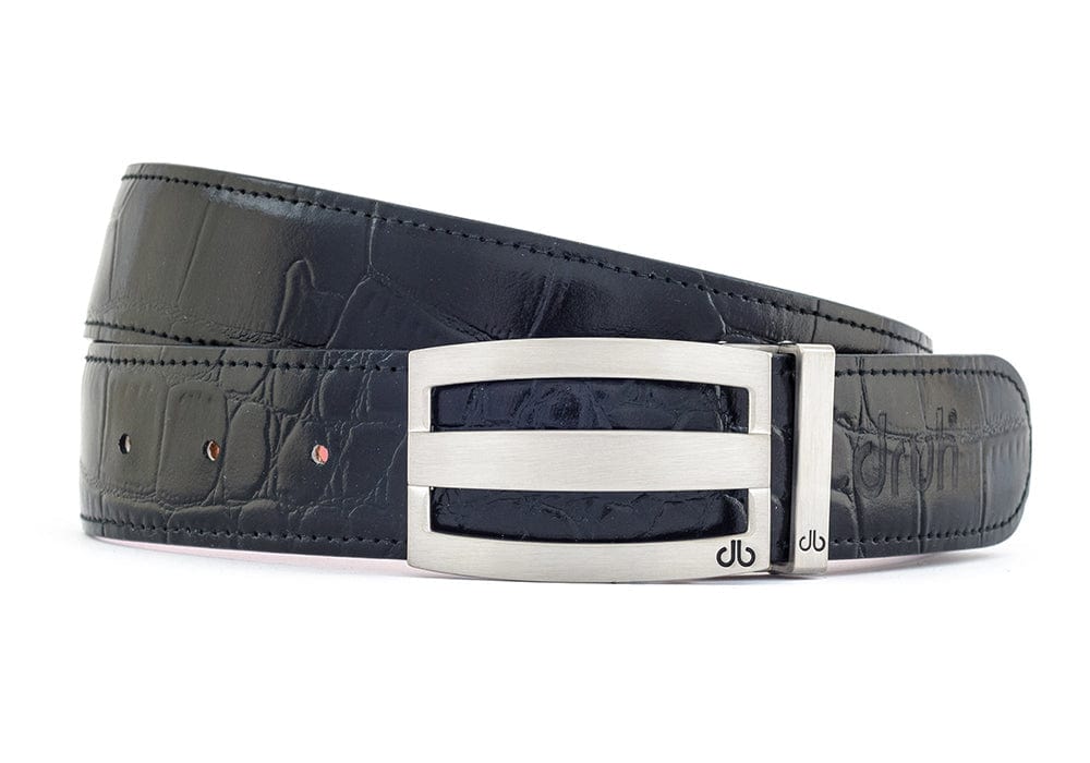 Black / Three Bar Crocodile Leather Belts Druh Belts USA
