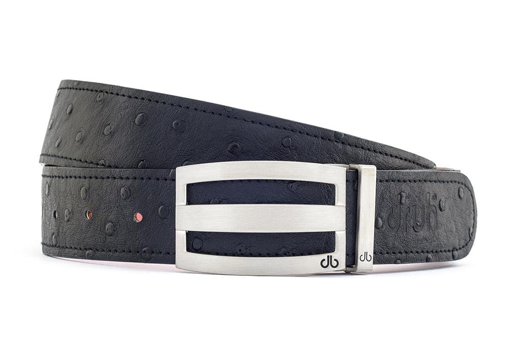 Black / Three Bar Ostrich Leather Belts Druh Belts and Buckles | US & Canada