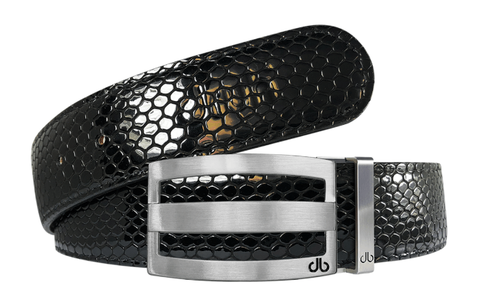 Black / Three Bar Snakeskin Leather Belts Druh Belts USA