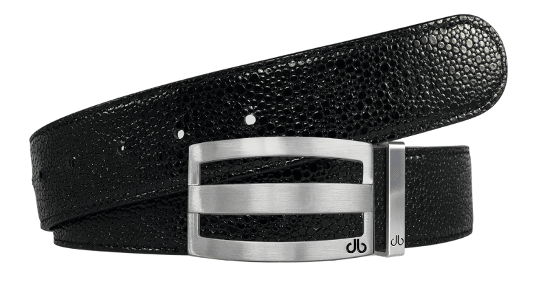 Black / Three Bar Stingray Textured Leather Belts Druh Belts USA