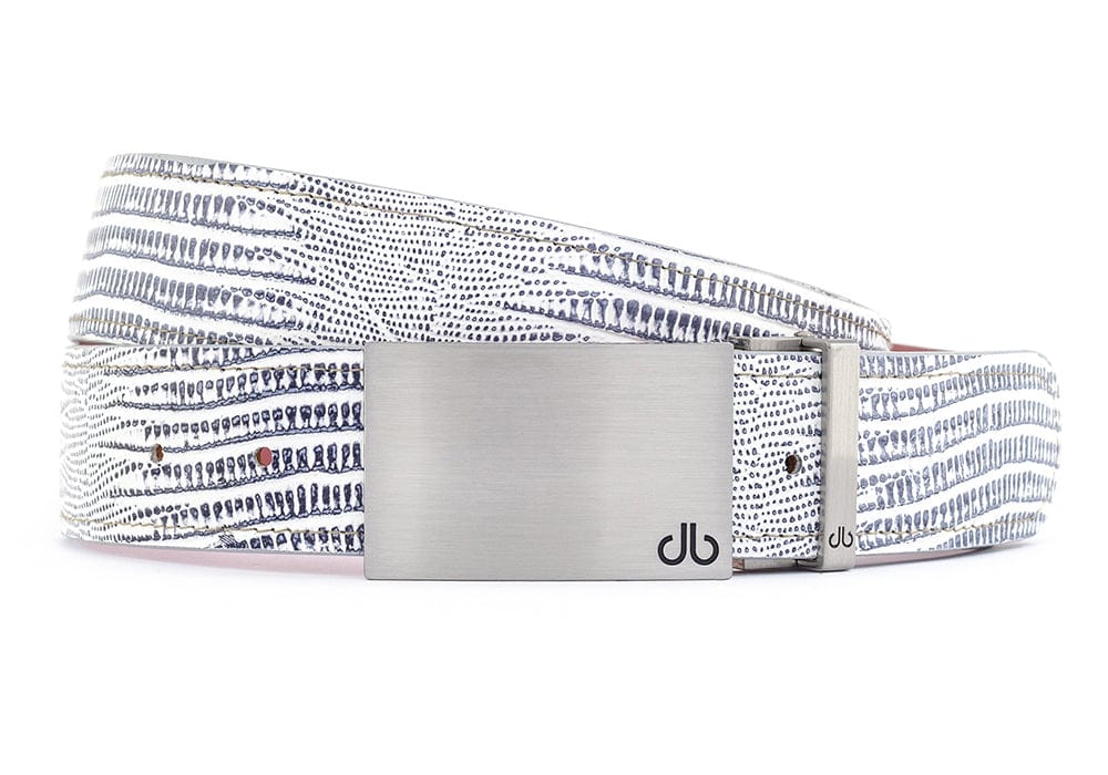Black & White Lizard / Silver Block Lizard Leather Belts Druh Belts and Buckles | US & Canada