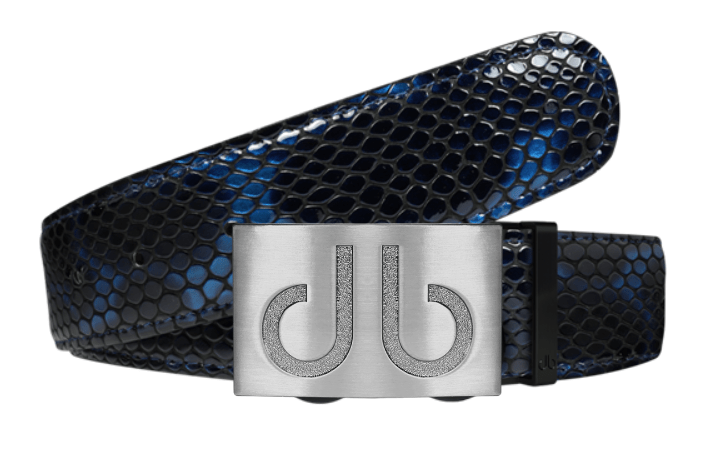 Louis Vuitton Navy Blue Leather and Snakeskin Logo Buckle Belt