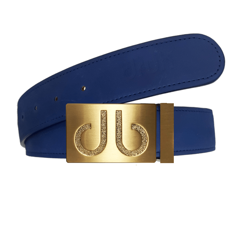 Blue / Gold Emboss Nubuck (Suede) Leather Belts Druh Belts USA