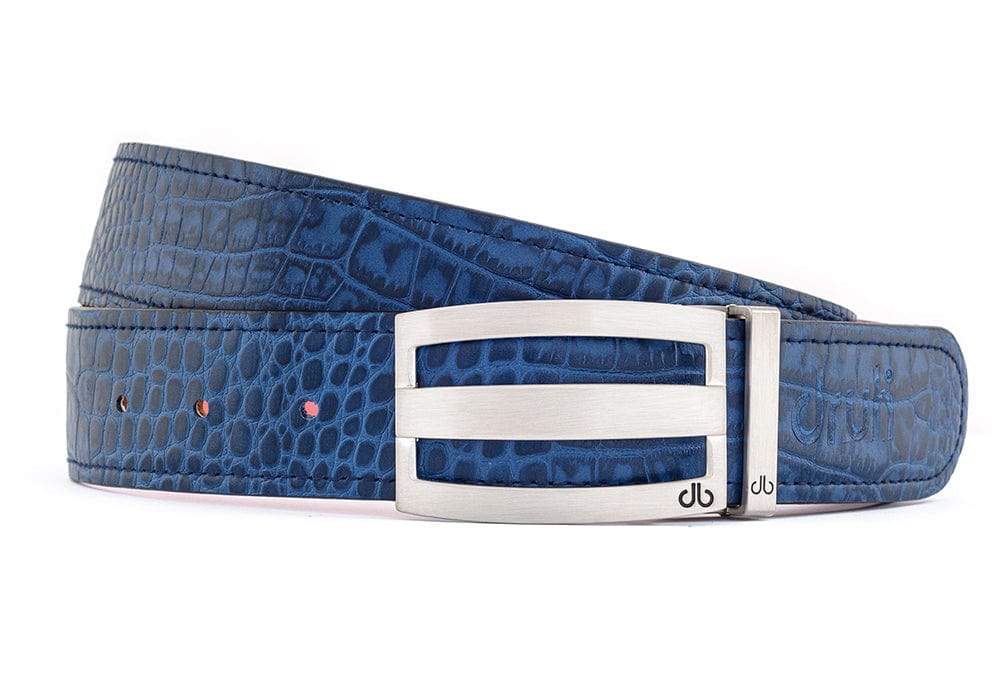 Blue / Three Bar Crocodile Leather Belts Druh Belts USA
