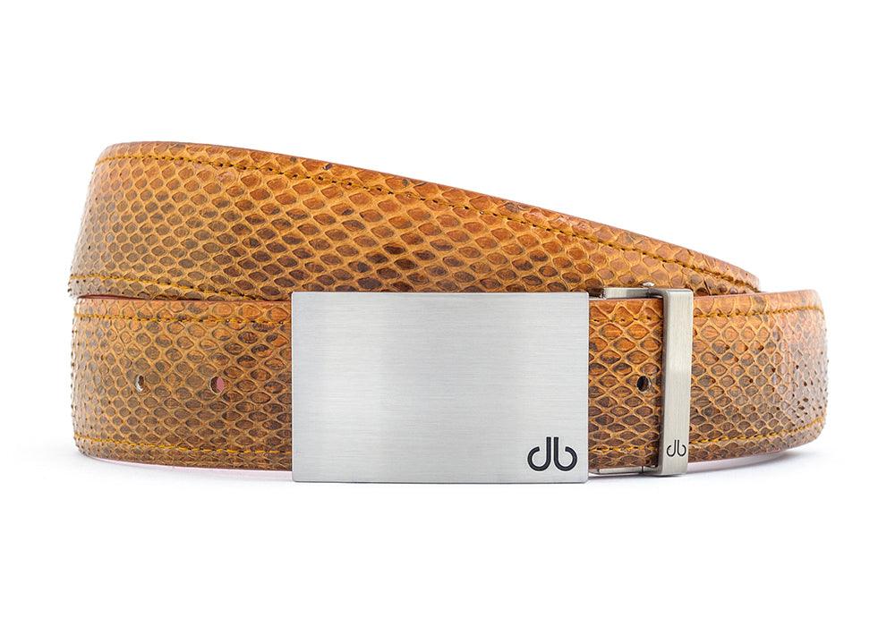 Brown / Silver Block Snakeskin Leather Belts Druh USA
