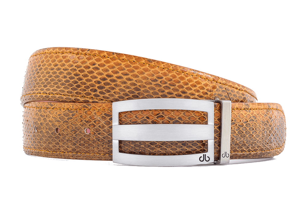 Brown / Three Bar Snakeskin Leather Belts Druh Belts USA
