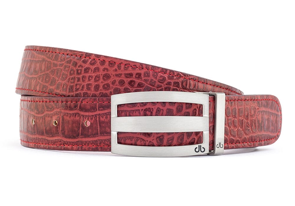Burgundy / Three Bar Crocodile Leather Belts Druh Belts USA