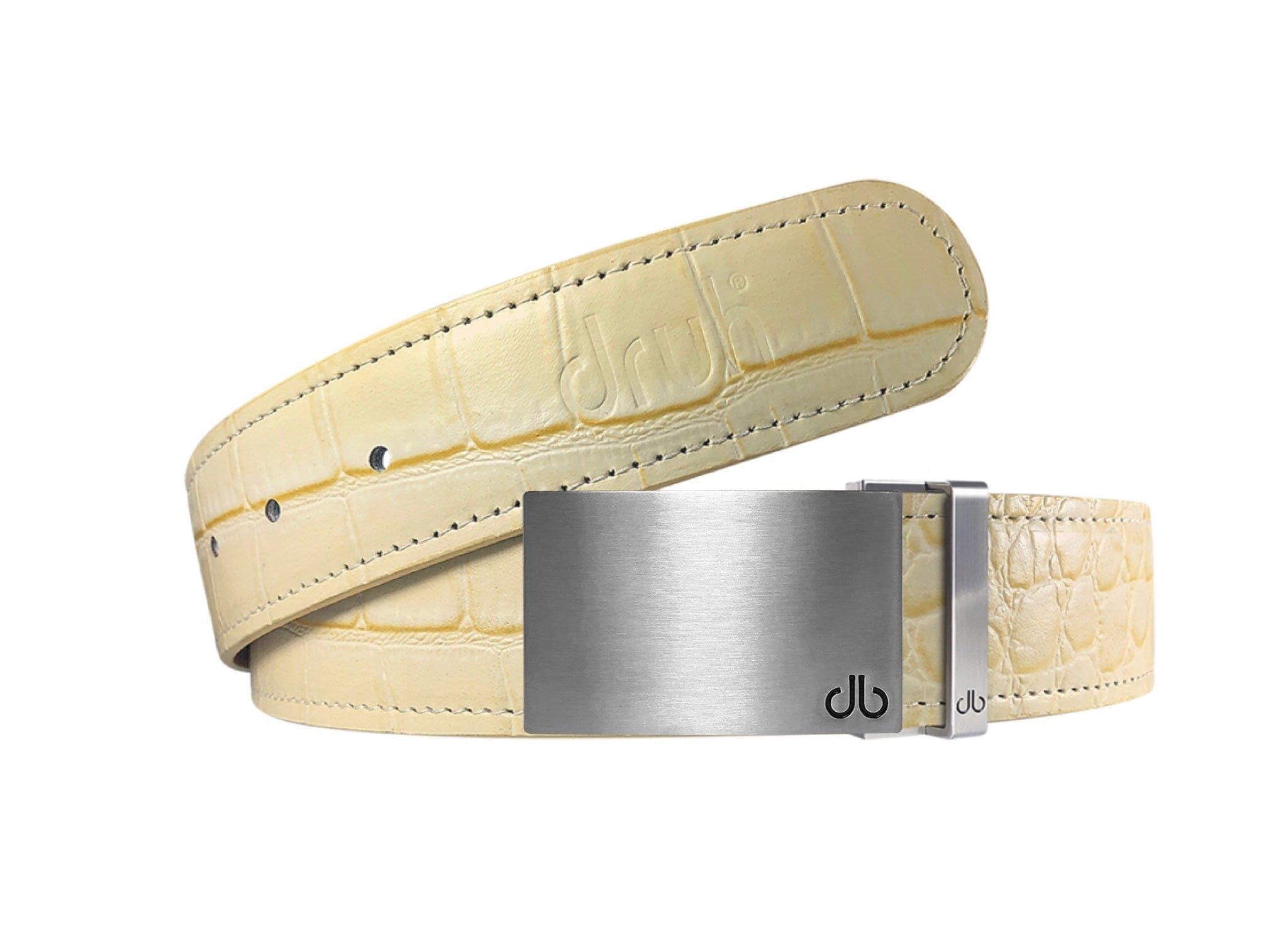 Cream / Block Silver Crocodile Leather Belts Druh Belts USA