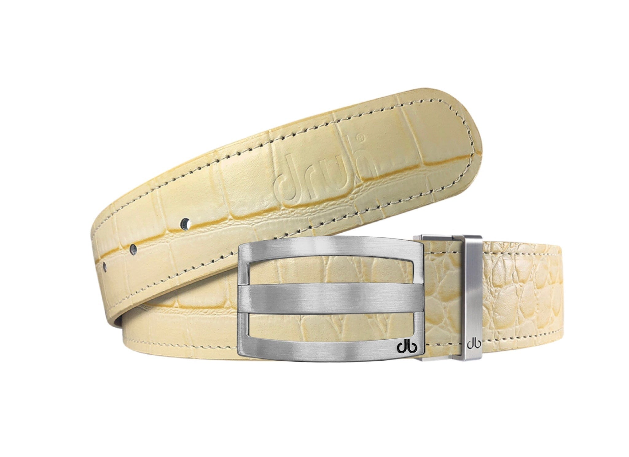 Cream / Three Bar Crocodile Leather Belts Druh Belts USA