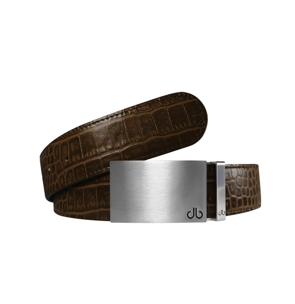 Dark Brown / Block Silver Crocodile Leather Belts Druh Belts USA