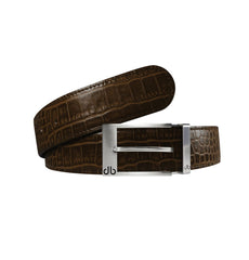 Dark Brown / Prong Silver Crocodile Leather Belts Druh Belts USA