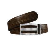 Dark Brown / Three Bar Crocodile Leather Belts Druh Belts USA