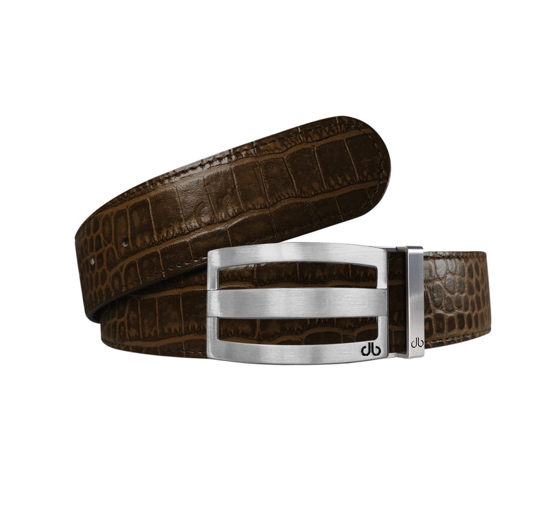 Dark Brown / Three Bar Crocodile Leather Belts Druh Belts USA
