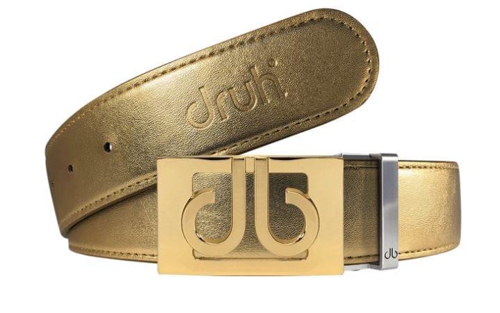Gold Plain Leather / Gold See-Thru Leather Belt | Gold Designer Buckle Druh Belts USA