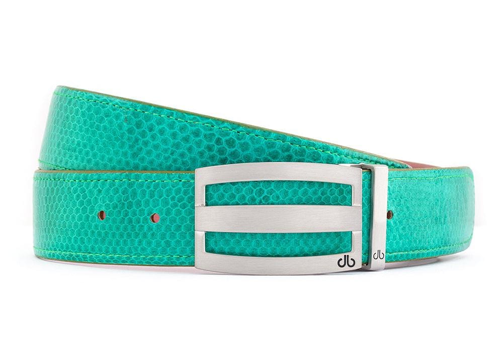 Green / Three Bar Snakeskin Leather Belts Druh Belts USA