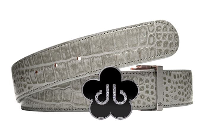 Grey Crocodile / Black Leather Belt | Flower Buckle Druh Belts USA